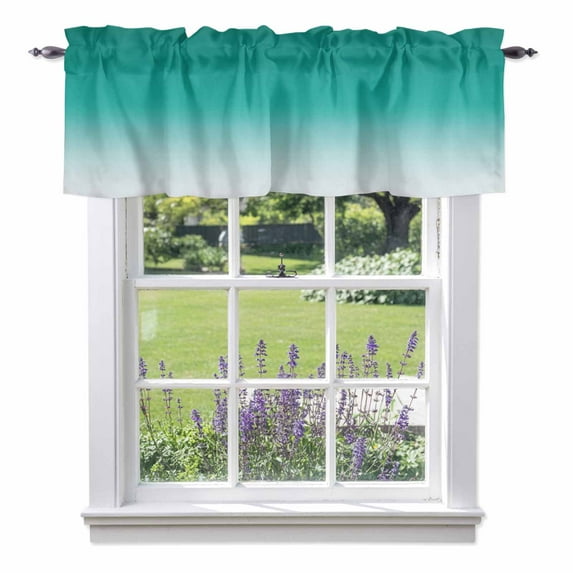 Cyan Turquoise Valances for Windows, Gradient Valance Window Treatment Rod Pocket Short Curtains Valances for Kitchen Bathroom 60"W x 14"L