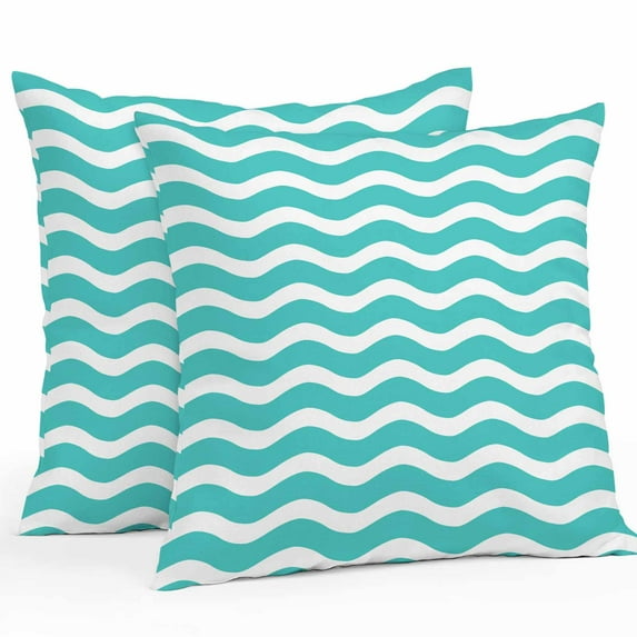 Cyan Water Ripple Outdoor Pillow Covers Set of 2 Striped Waterproof Throw Pillow Case Decorative Square Cushion Cover for Patio Couch Garden Balcony, 20"x20"