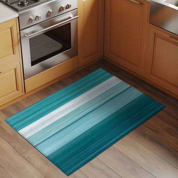 Cyan White 2x3 Rug for Entryway Front Door Kitchen Sink Area, Gradient Stripe Abstract Lines Texture Modern Low Pile Washable Non Slip Rectangle Area Rug