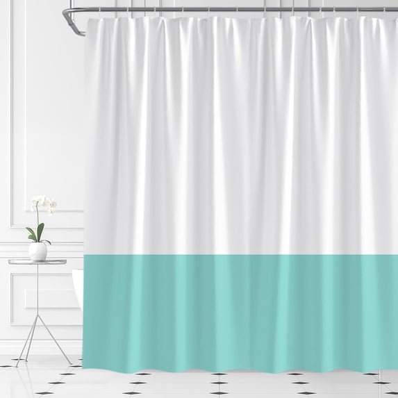 Cyan White Shower Curtain Boho Vintage Color Block Mid Century Modern Simplicity Textured Bright Natural Fabric Home Bathroom Decor with Hooks(72" Wx84 H)