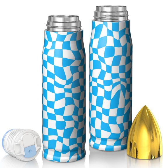 Cyan and White Wavy Checkered Pattern Bullet Tumbler, Vacuum Insulated Double Wall Novelty Drink Cup 304 Stainless Steel Inner Liner Gifts Ideas for Teens Adults Office Workers Teachers