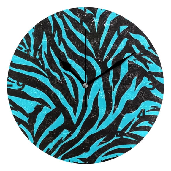 Cyan Zebra Pattern Wall Clock 10in Round Artistic Oil Painting Home Decor Desk Table Clock
