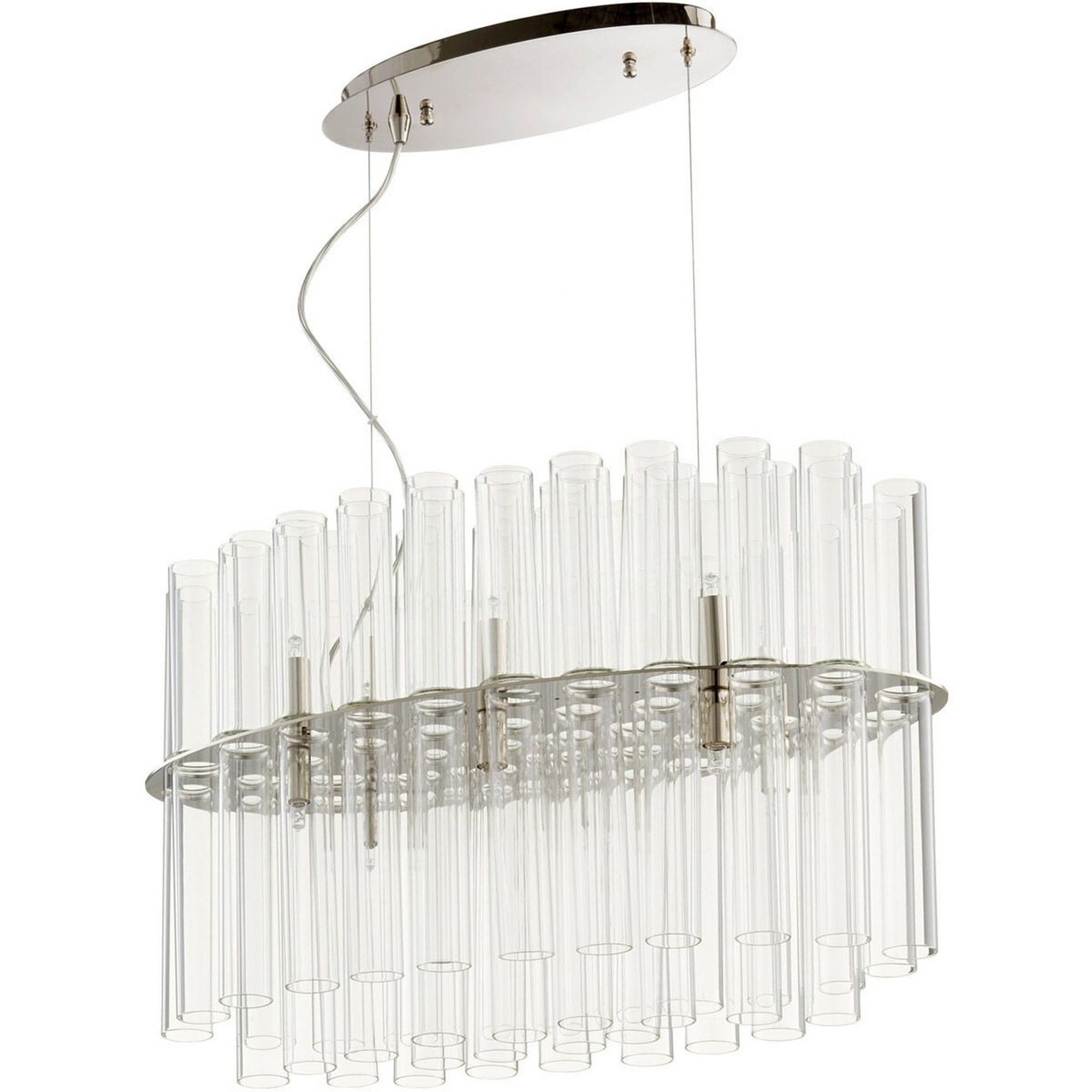 Elegant Beaker 12-Light 23.25" Polished Nickel Pendant with Clear Glass Tubes