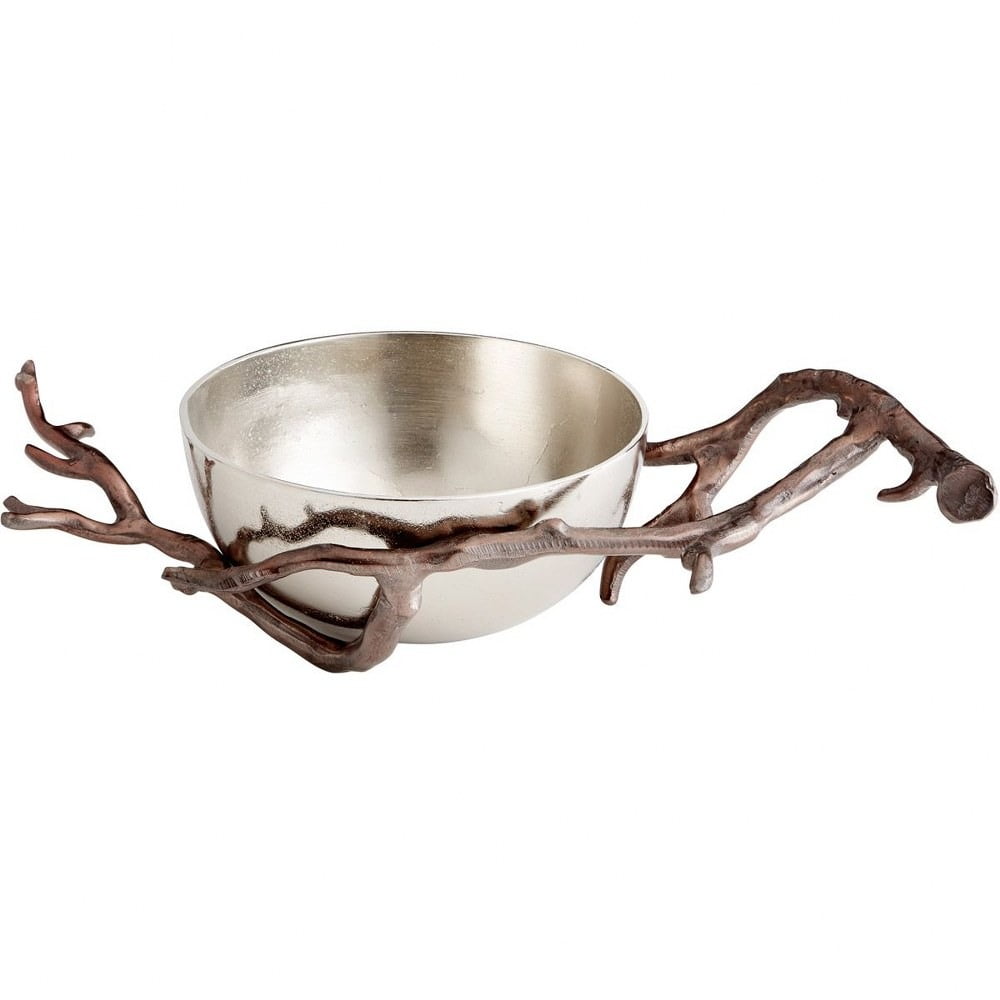 Nickel and Bronze Aluminum Decorative Bowl with Branch Stand