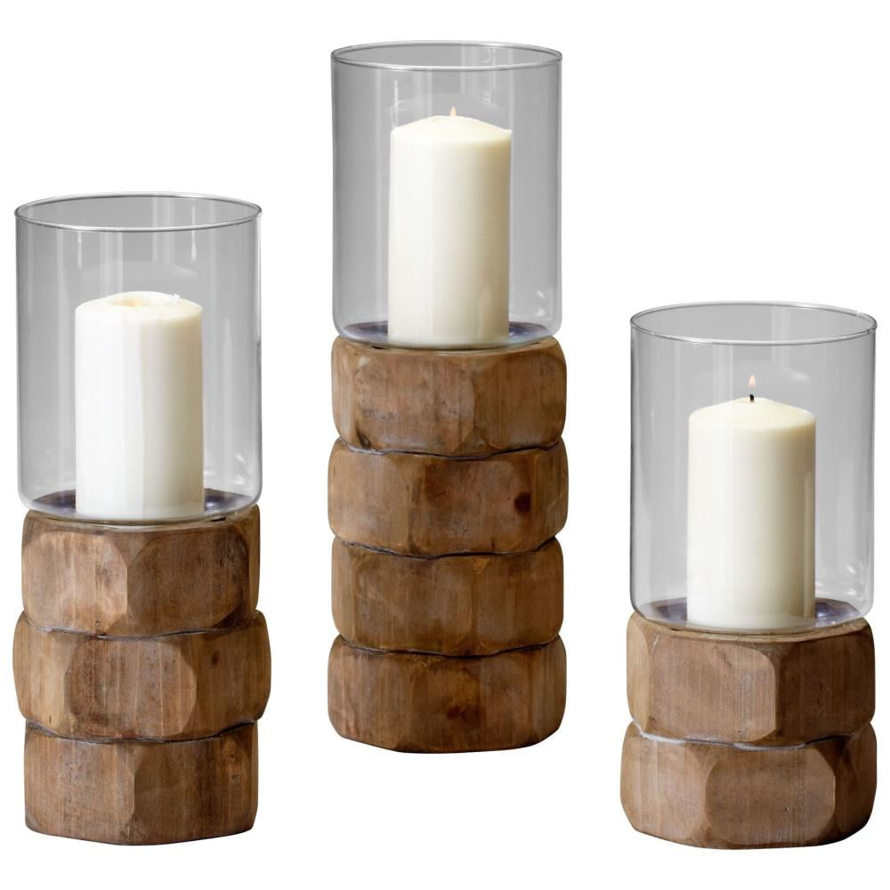 Contemporary Modern Brown Wood Hurricane Candelabra