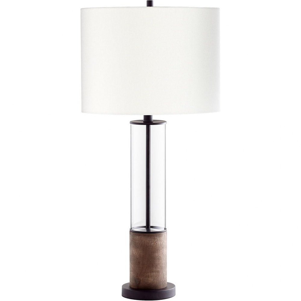 Colossus Gunmetal Table Lamp with White Linen Shade