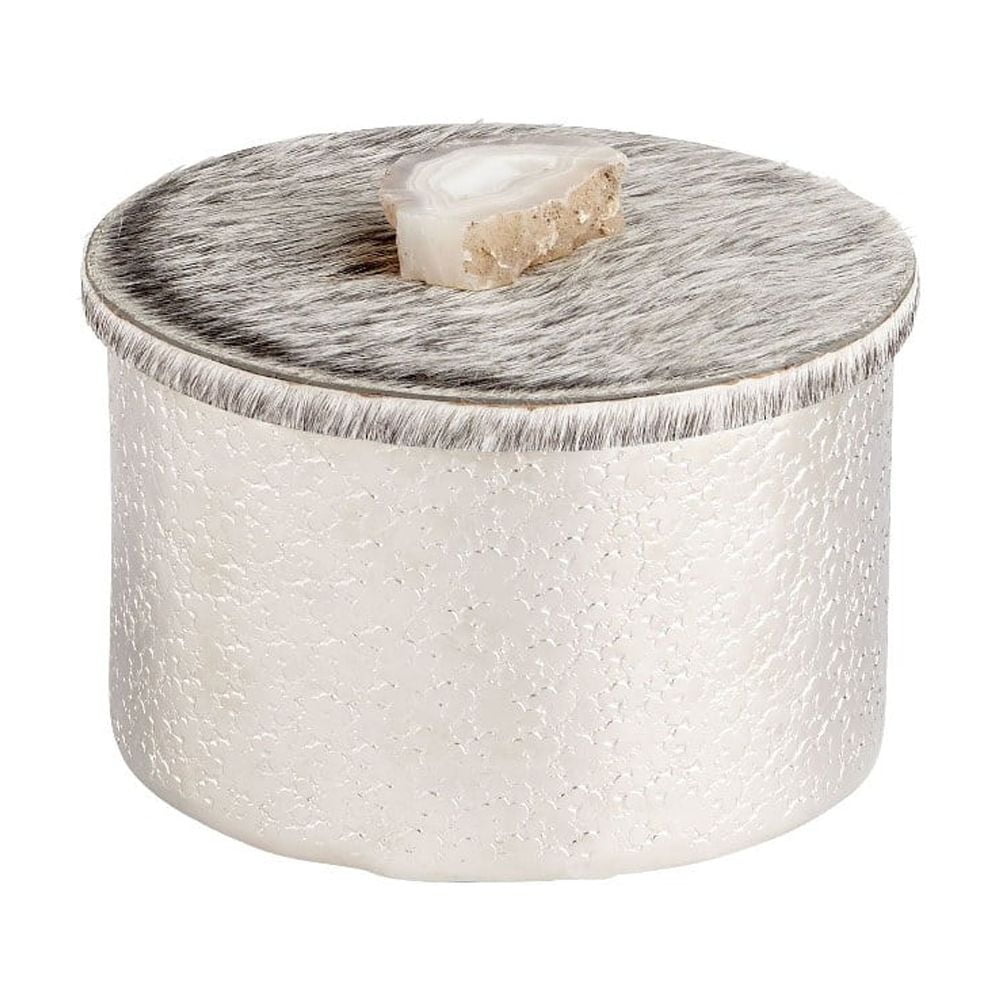 Cyan Medium Aluminum Container with Leather Lid