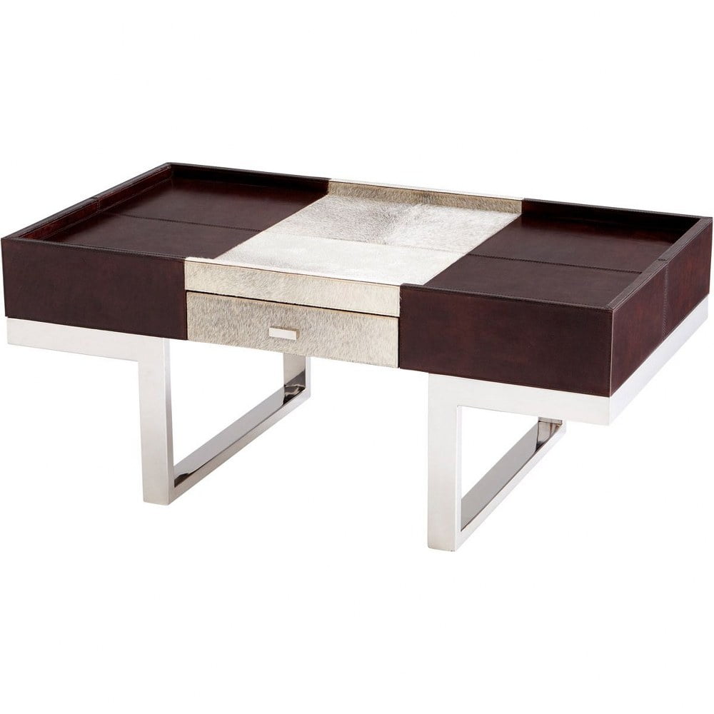 Curtis Rectangular Gray and Brown Metal Coffee Table with Storage