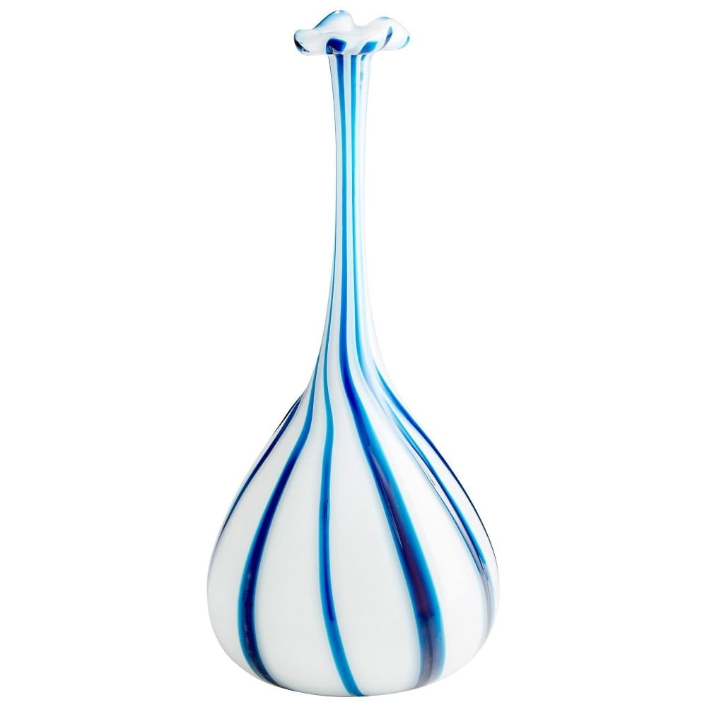 Blue and White Striped Glass Table Vase