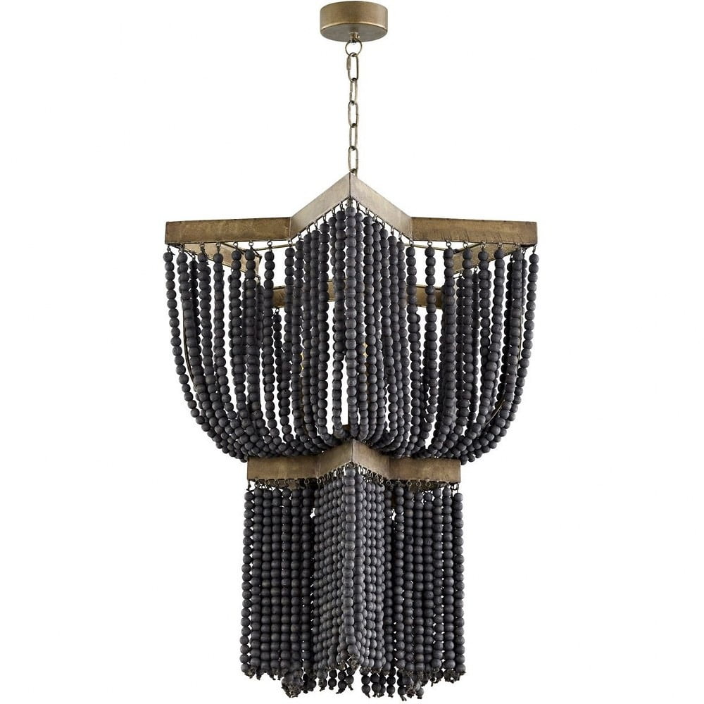 Estrella 3-Light Tinted Raw Iron Pendant with Wood Beads