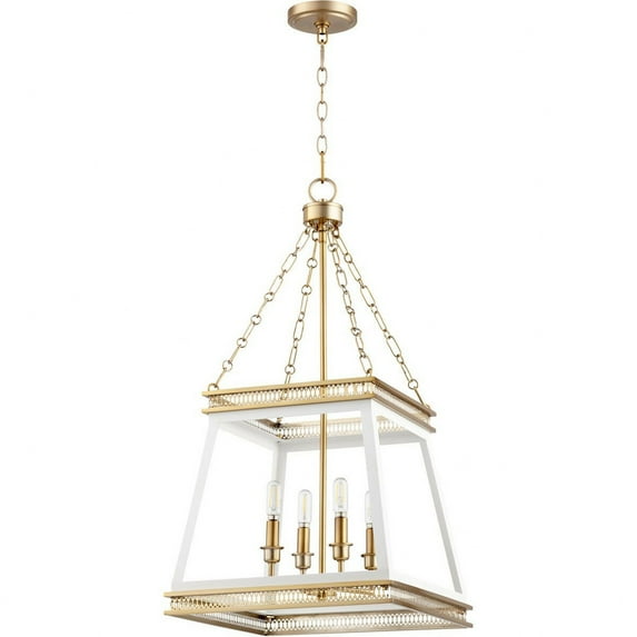 10905-Cyan lighting-Gerard - 4 Light Pendant-30.5 Inches Tall and 15.5 Inches Wide-White/Aged Brass Finish -Traditional Installation