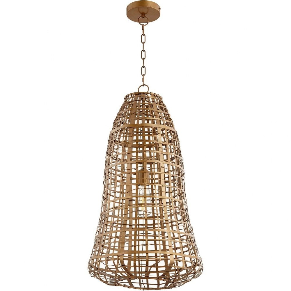 Antique Brass Grid Beacon 29" Glass & Brass Pendant Light
