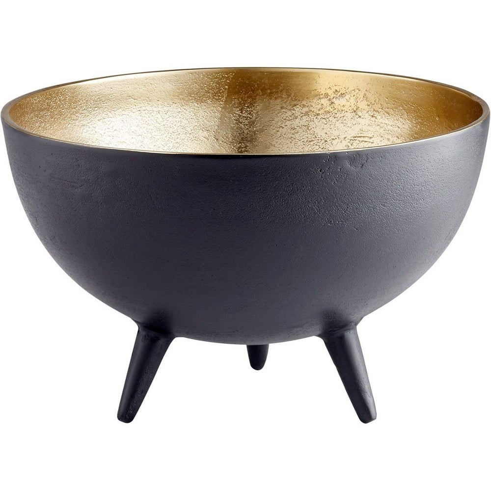 Regal Inca Matte Black and Gold Glass Bowl on Tripod Stand