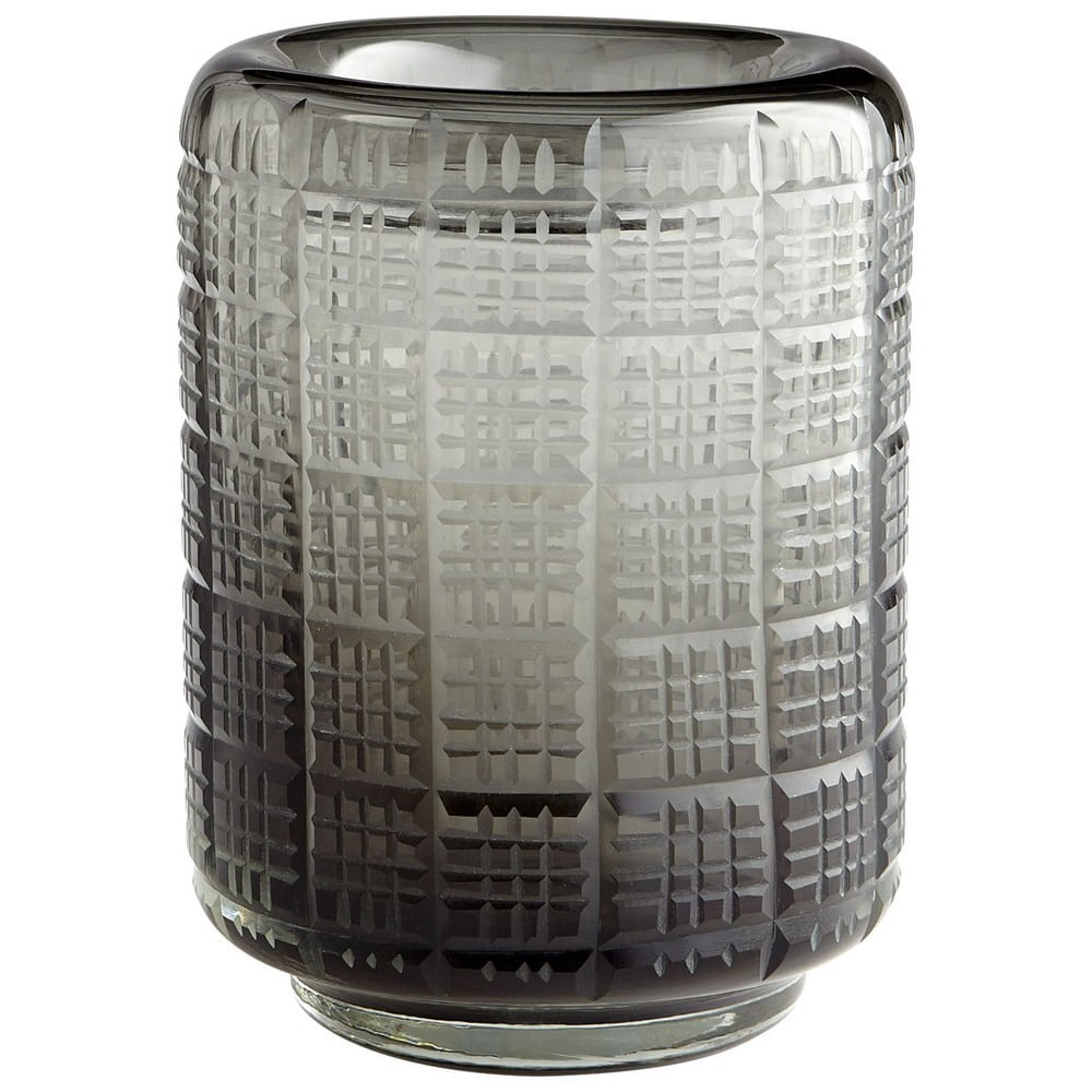 Contemporary Etched Glass Gray Bouquet Vase 7.5" H