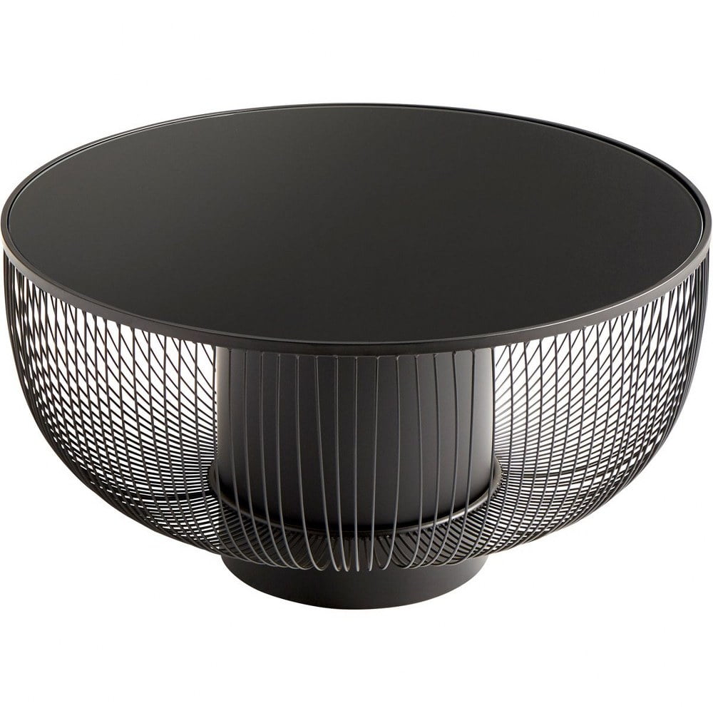 Round Black Metal and Glass Outdoor Coffee Table with Storage