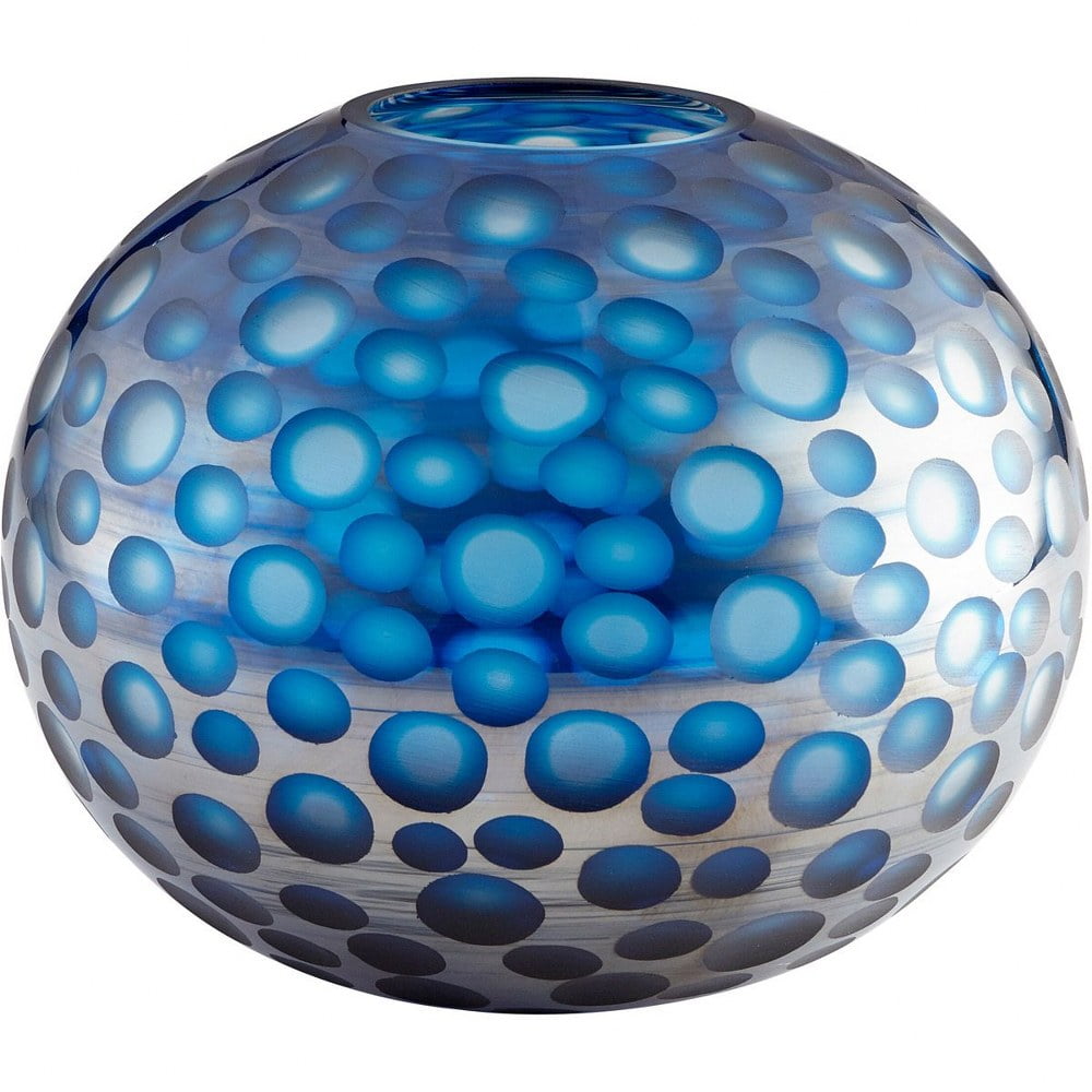 Large Blue Polka-Dotted Round Glass Vase