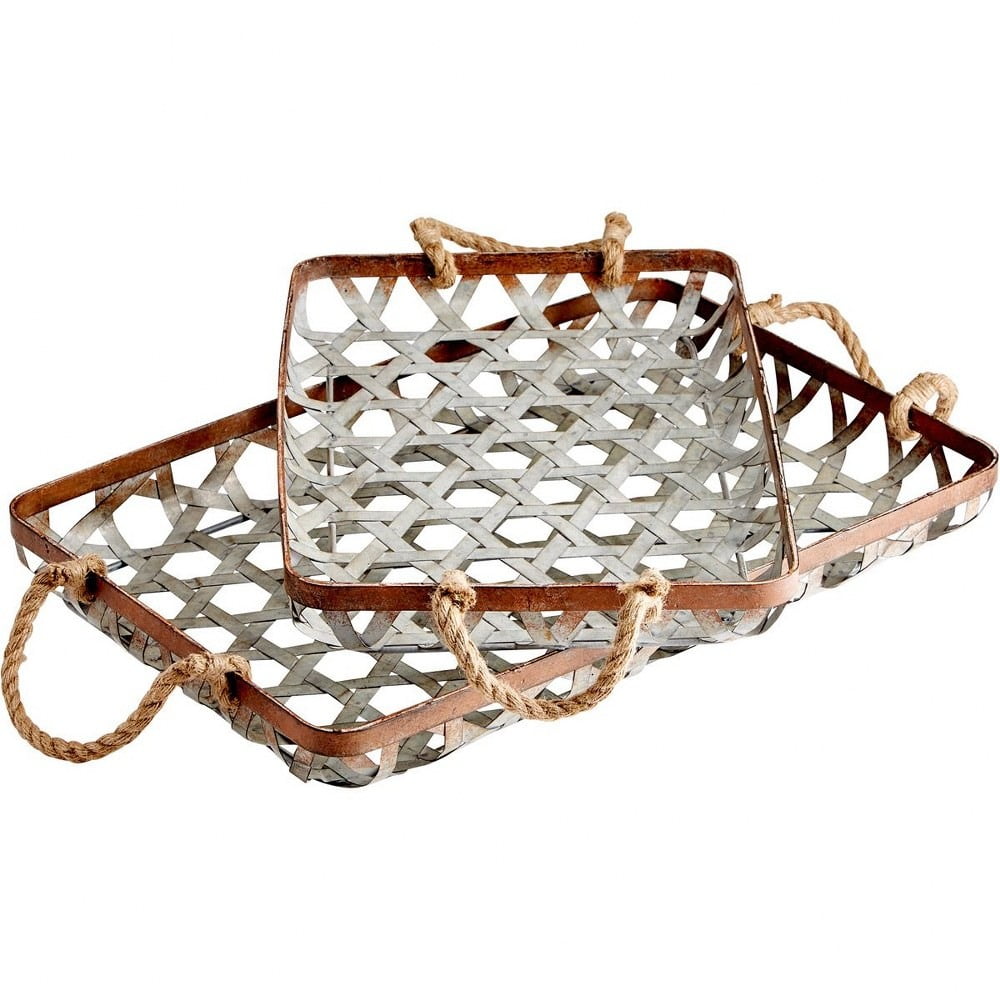 Prismo Contemporary 27.25" Rectangular Metal Tray Set in Gray and Silver