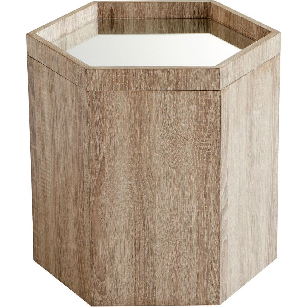 Contemporary Honeycomb Oak & Glass Hexagonal End Table, 18.25"