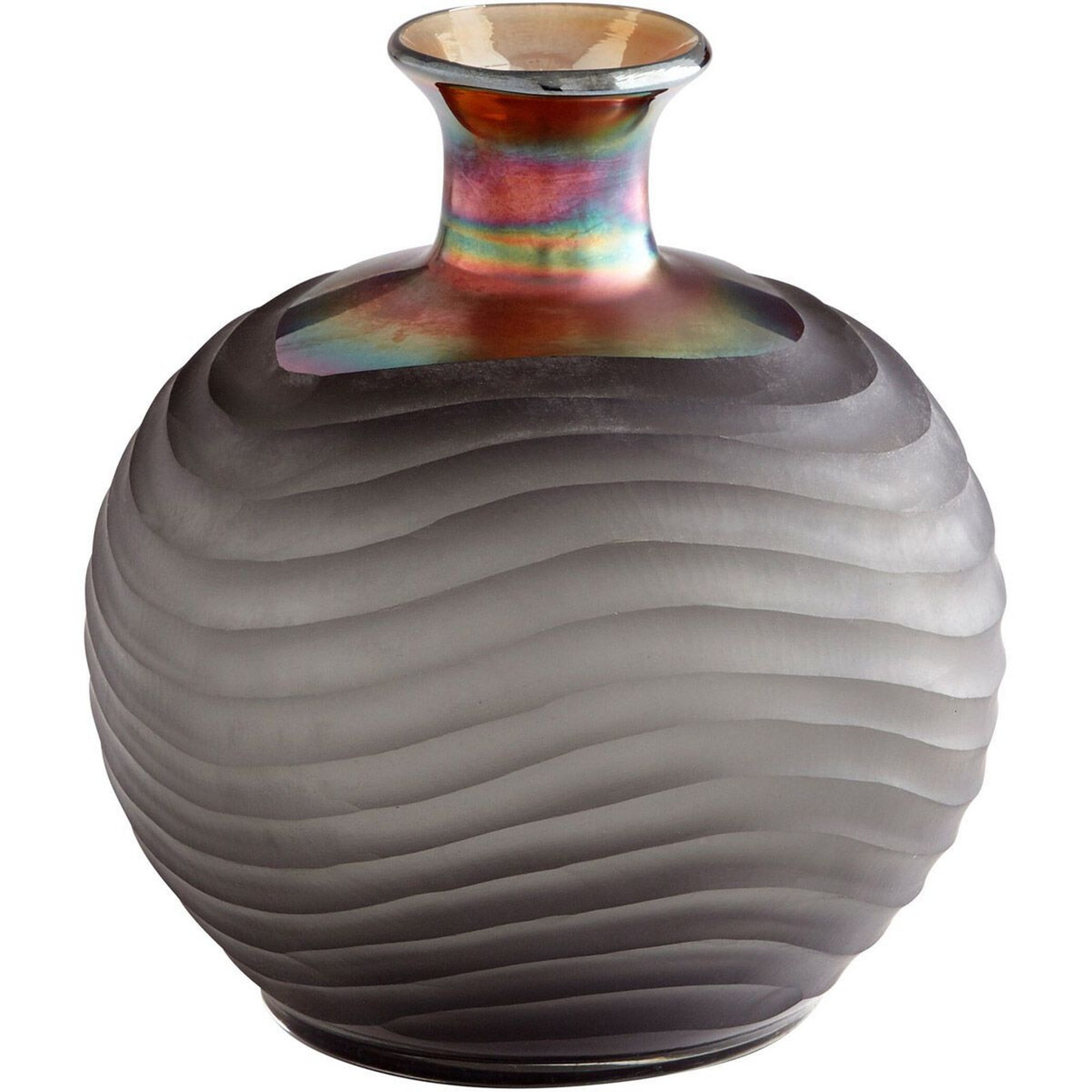 Gray Iridescent Glass Bud Vase with Wavy Texture