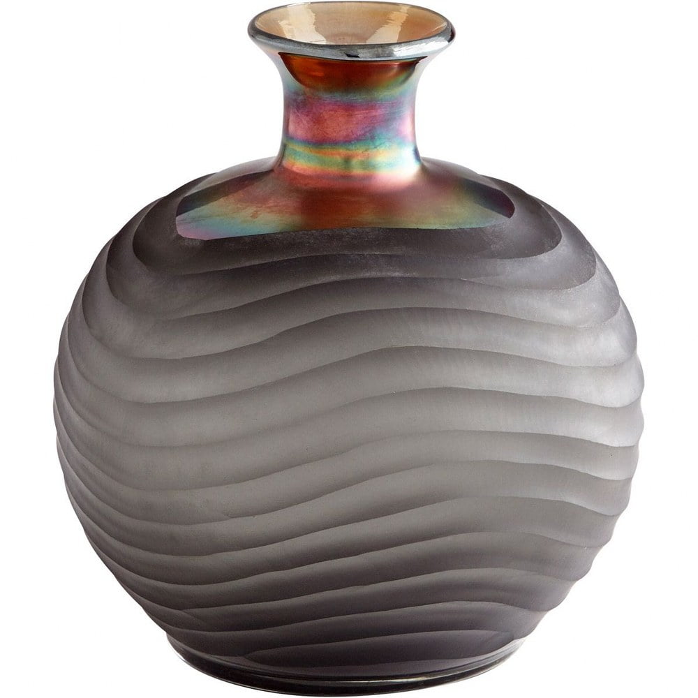 Gray Iridescent Glass Bud Vase with Wavy Texture