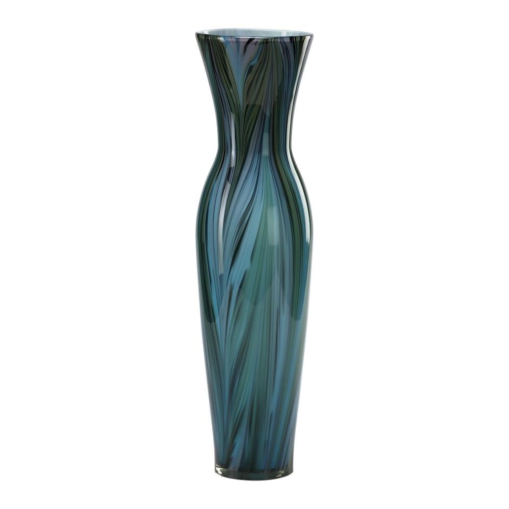 Elegant Peacock Feather Glass Vase in Multi-Blue - 23" Tall
