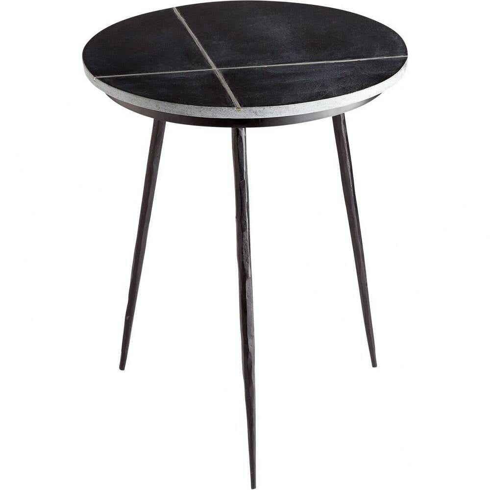 Sombrilla Contemporary Black Marble & Metal Round End Table