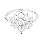 CYAN OAK CyanOak Lotus Flower Rings For Women Stainless Steel Sliver Color Finger Ring Vintage Wedding Ring Valentine's Day Jewelry Bague