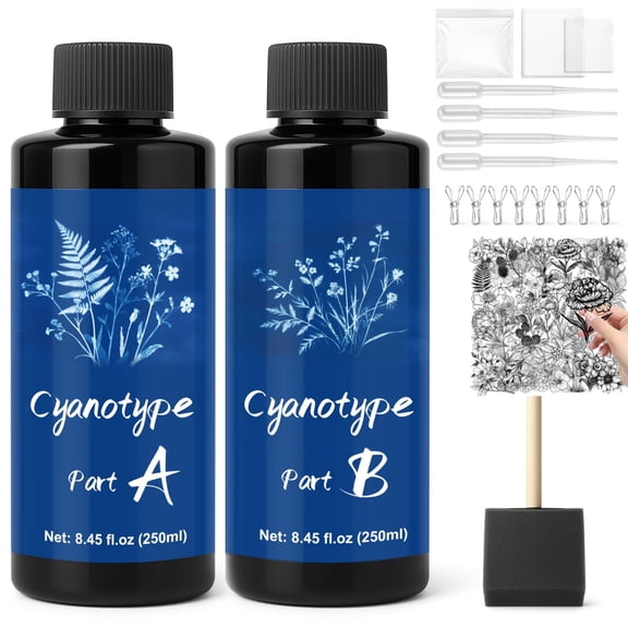 Cyanotype Kit, Sun Printing Kit for Photographic Blueprints on Paper and Fabric, 2 Component Cyanotype Solution Sensitizer Set for Crafts DIY Project
