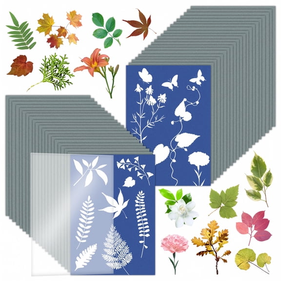 Cyanotype Paper with Acetate Sheets, 24-Pack A5 (5.8 X 8.3 Inches) Printing Paper for Botanical Prints and Diy Art Projects, Craft Kit
