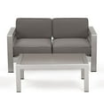 thumbnail image 1 of Cybele Doris Outdoor Silver Aluminum Loveseat and Coffee Table Set with Cushions, Khaki, 1 of 9