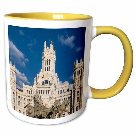 3drose, Cybele Palace in Madrid, Spain, 11oz Two-tone Yellow Mug
