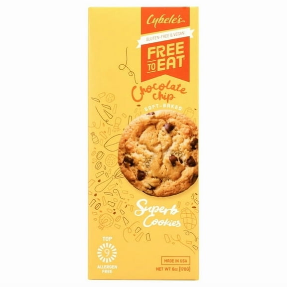 Cybeles Free to Eat, Gluten-Free & Vegan, Soft-Baked, Chocolate Chip Cookies, 6oz, 12 Count(2 Packs)
