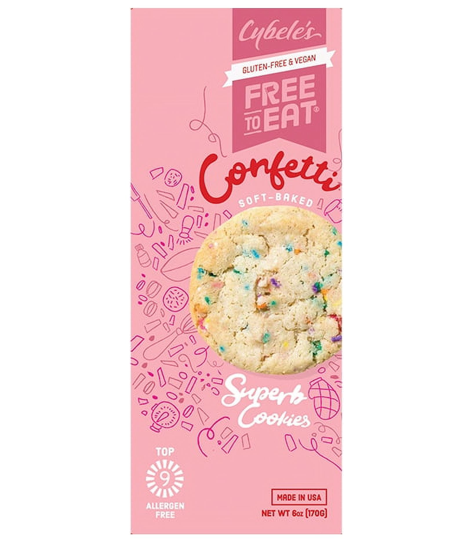 Cybeles Free to Eat, Gluten-Free & Vegan, Soft-Baked, Confetti Cookies, 6oz, 12 Count