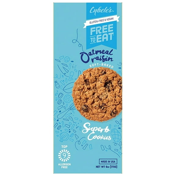 Cybeles Free to Eat, Gluten-Free & Vegan, Soft-Baked, Oatmeal Raisin Cookies, 6oz, 12 Count