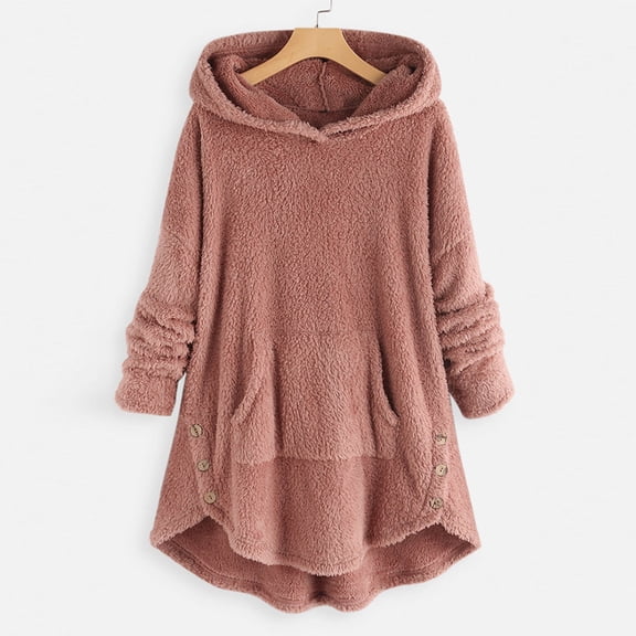 Ruimatai Warm Sweatshirts for Women Plus Size Casual Button Pocket Hooded Blouse Long Sleeve V-Neck Pullover Tops Sweatshirt Trendy Fall Pajamas Clothes