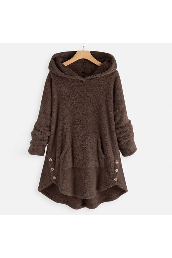 Warm Sweatshirts for Women Plus Size Casual Button Pocket Hooded Blouse Long Sleeve V-Neck Pullover Tops Sweatshirt Trendy Fall Pajamas Clothes