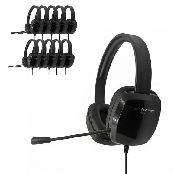 Cyber Acoustics AC-6020 Stereo USB Headset with Microphone, Wired Computer Headphones for Classrooms, Schools, Offices and Remote Learning (4 Pack)