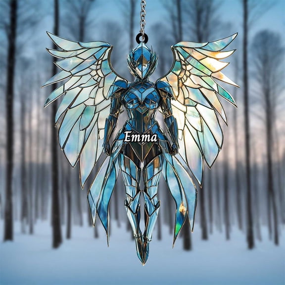 Cyber Angel Futuristic Winged Warrior Sci-Fi Acrylic Suncatcher Window Hanging Gift