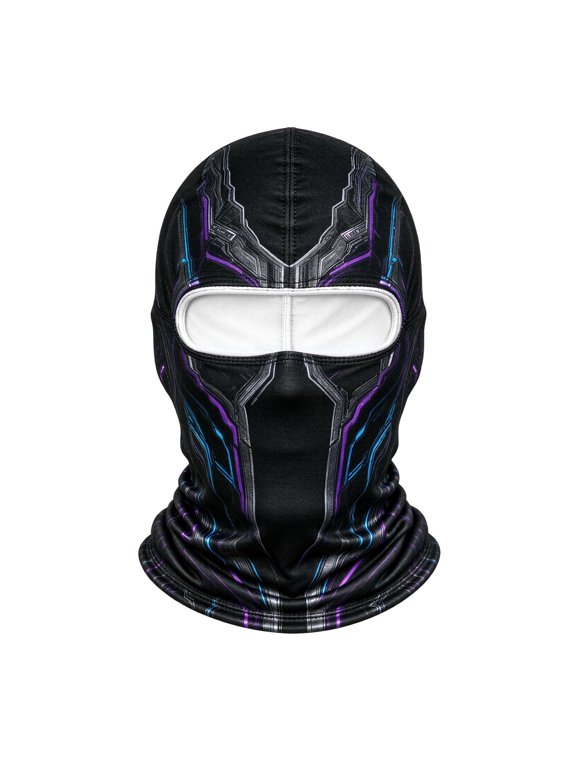 Cyber Armor Print Balaclava Ski Mask, Full Face Cover with Goggle Opening, Purple Blue Stretch Hood for Skiing Snowboarding Motorcycle