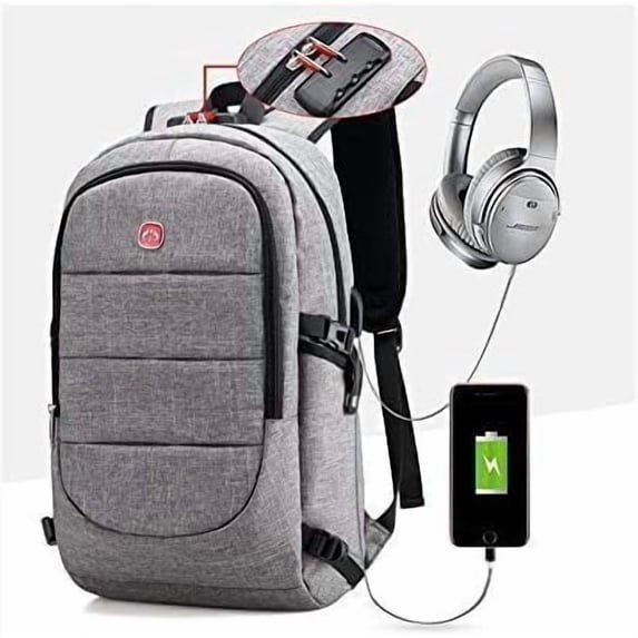 Cyber Bags Laptop up to 15.6 in Backpack USB Pocket Travel Computer Bag, Gray