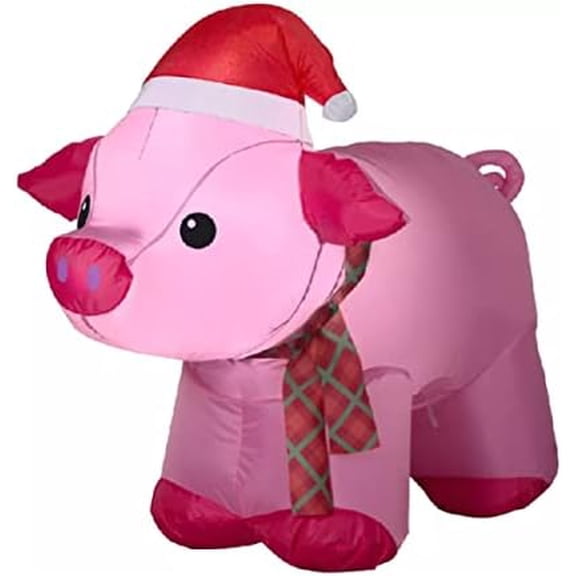 Cyber Distributors Inflatable Christmas Pig with Santa Hat Yard Decor$$Garden & Patio