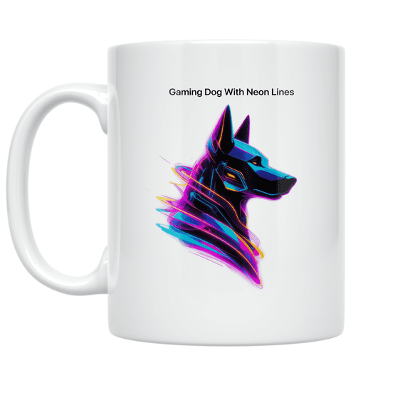 Cyber Dog Gamer Neon Design - Gaming Dog Enthusiast - 11 oz Ceramic Coffee Mug
