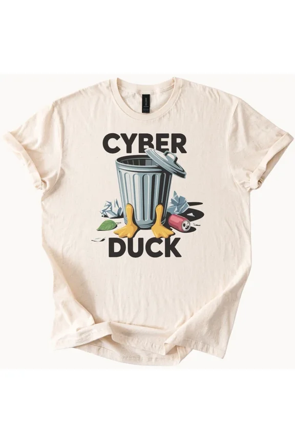 Cyber Duck Graphic Shirt With Cartoon Trash Can And Tech Design Unisex S-5XL Hot Trending Shirt, Vintage Birthday Gift