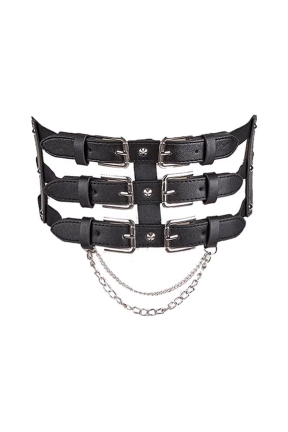 Cyber Goth Lolita Waist Belt - Women's Waistband with Multiple Buckles and Chains