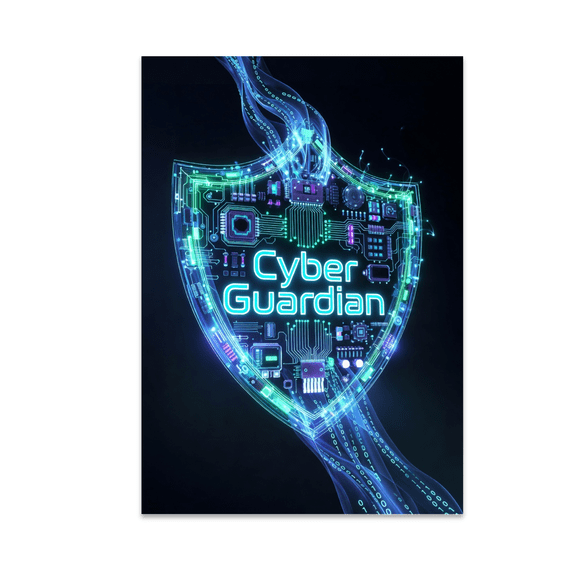Cyber Guardian Digital Shield Art - Tech Enthusiast - 13x19 Poster Print