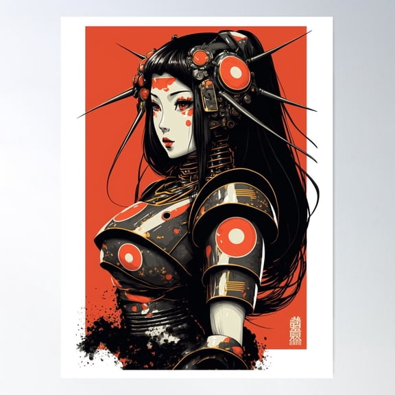 Cyber Japanese Woman Robot Poster Wall Art, Modern Wall Decor For Living Room Bedroom, 24x36 UNFRAMED