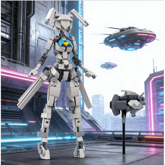 Cyber Mecha Girl Warrior Building Blocks Set | Anime-Inspired Action Figure | Sci-Fi Mecha Model | Drone Included | Compatible with Major Brick Brands | Hot Seller for Gamers & Collectors