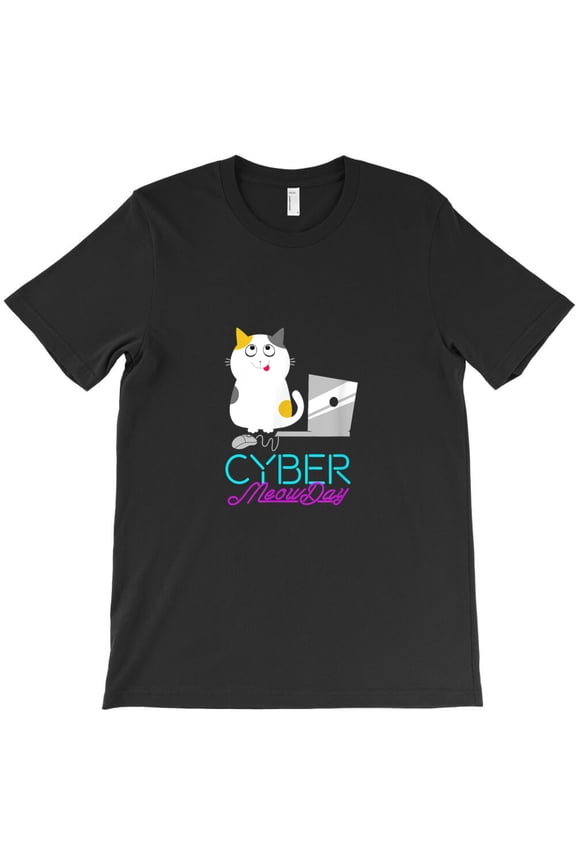 Cyber Meow Day Monday Funny Cat Shopping Laptop Themed Graphic Design - USA Printed G26156 Unisex T-Shirt, Up to Size 5XL