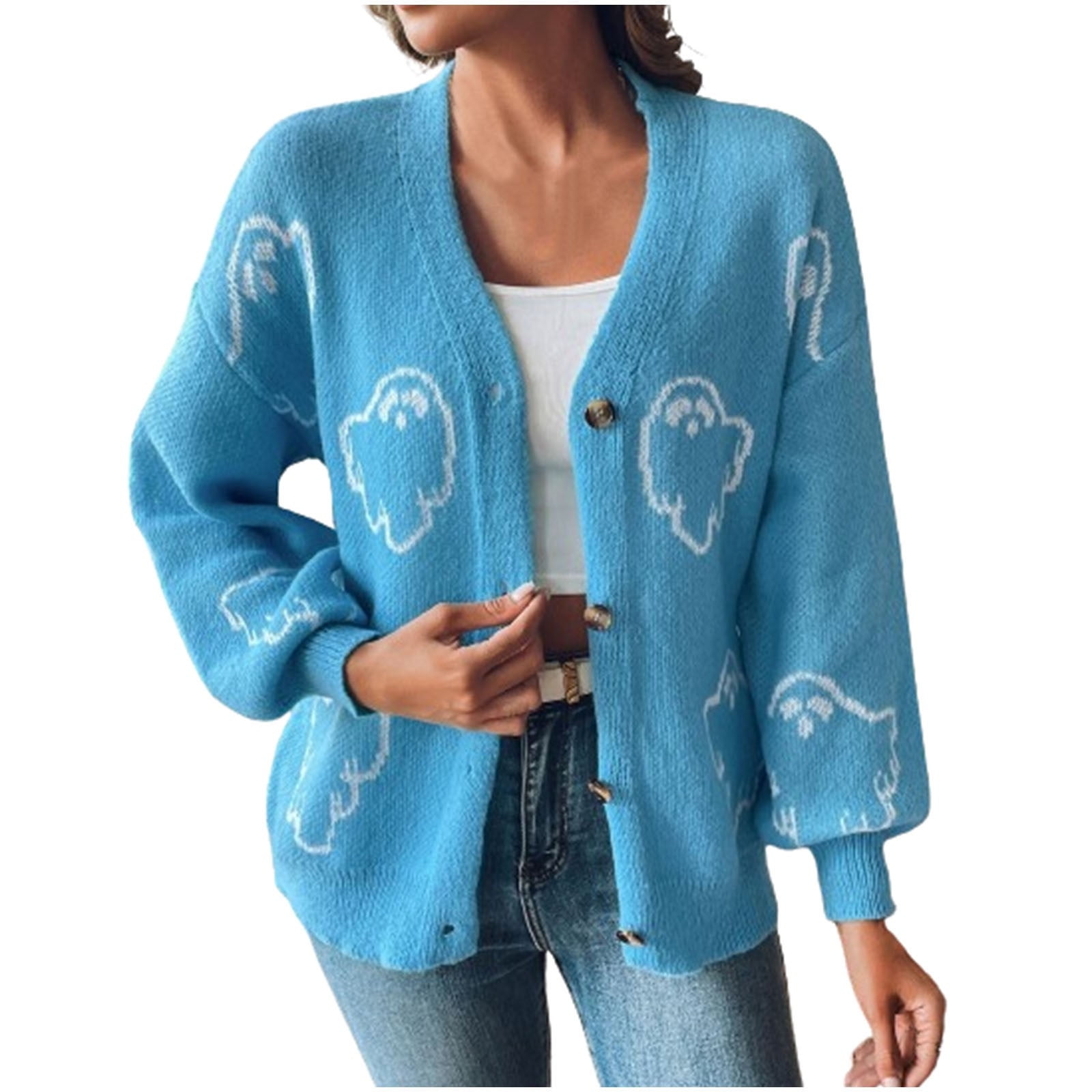 Buigttklop Fall Winter Sweaters for Women 2024 Halloween Ghost Cable ...