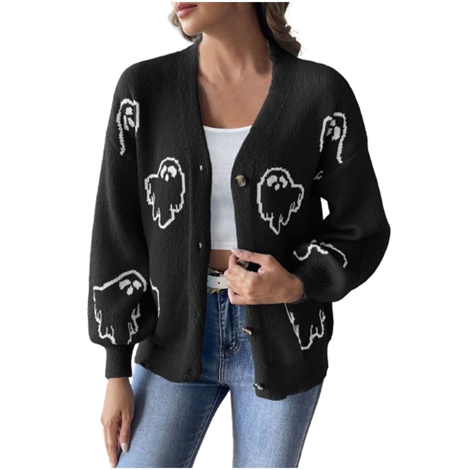 Buigttklop Fall Winter Sweaters for Women 2024 Halloween Ghost Cable ...